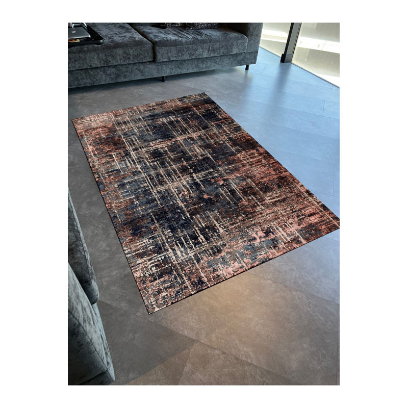 Tapis bleu marine à rayures tissées lavables à la machine, Sous-tapis rectangulaire de 3 pi 3 po x 4 pi 11 po
