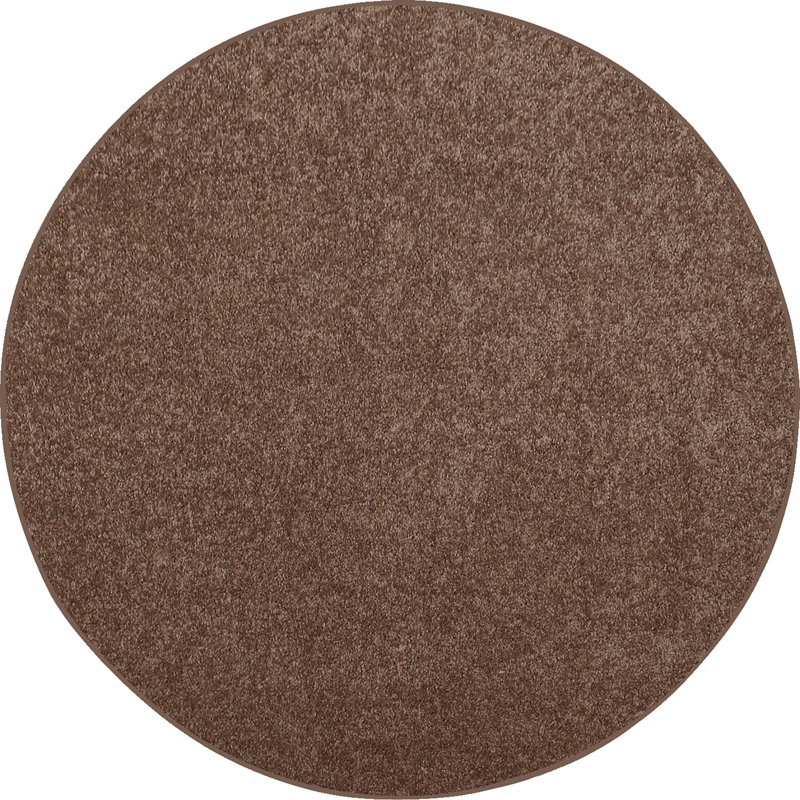 Antto Solid Low-Pile Brown Rug, Round 4'