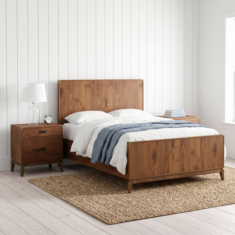 Ensemble de chambre à coucher complète 3 pièces Villeparis, Trois pièces : lit et deux tables de chevet, Lit double