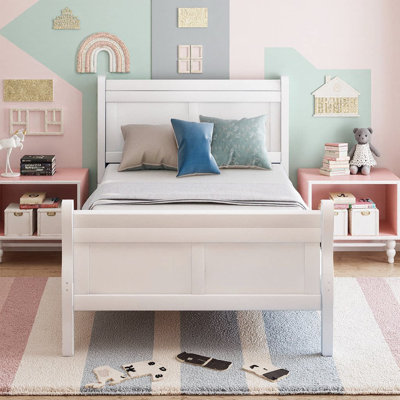 Lit plateforme en bois avec tête et pied de lit - simple, blanc
