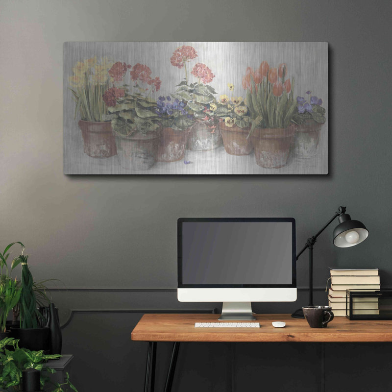 «Spring In The Greenhouse Neutral» par Carol Rowan, art mural en métal, H 24 po x l 48 po