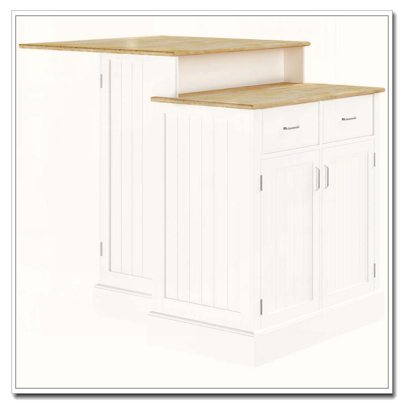 30" Multi-Level Kitchen Island with Rubberwood Top