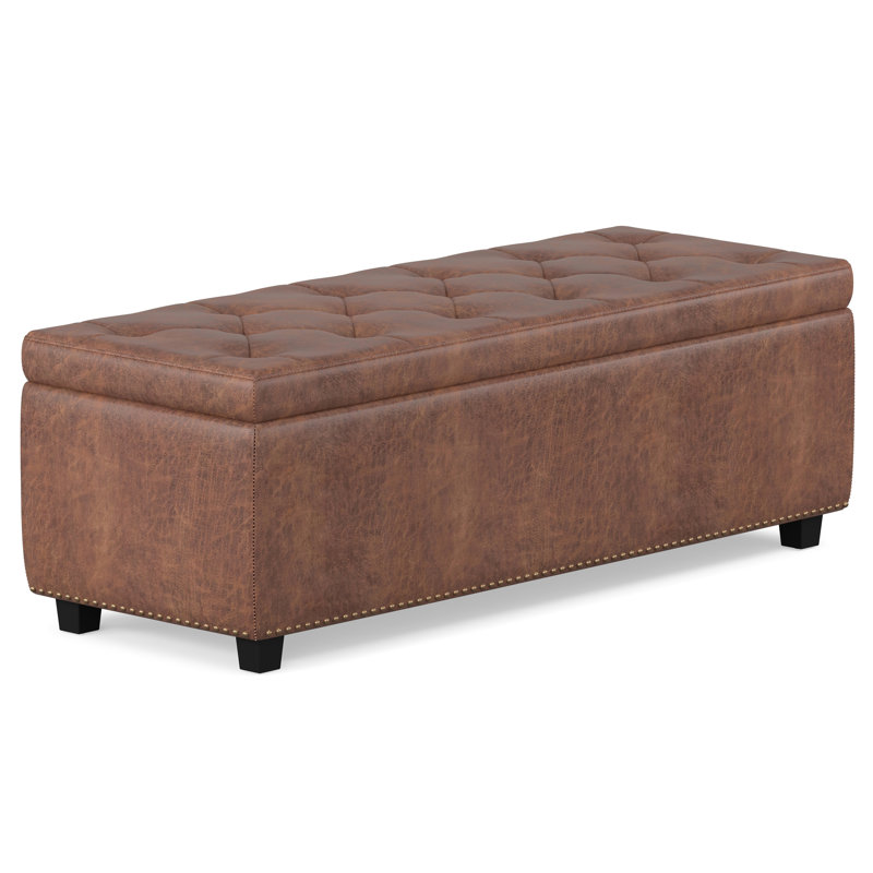 Hamilton 48"W Upholstered Vegan Leather Transitional Rectangular Lift-Up Storage Ottoman Bench with Nailhead Trim