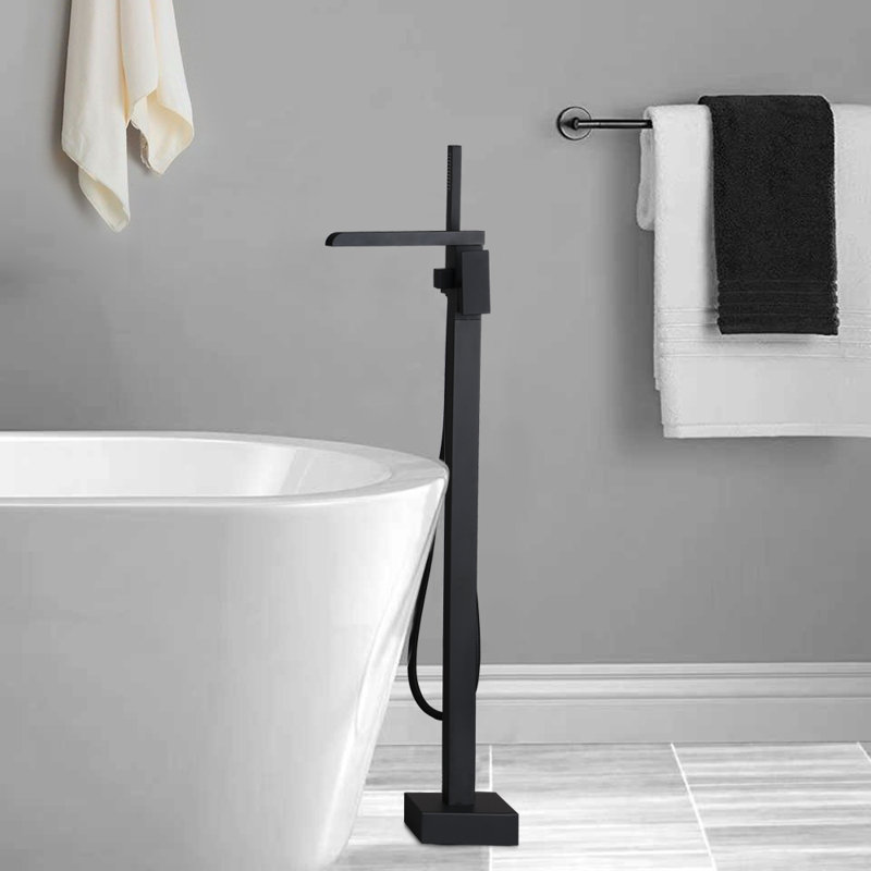 Robinet de baignoire autoportant à fixation au sol avec douche à main