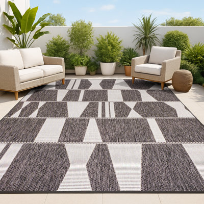 Tapis intérieur / extérieur noir / crème Olesia