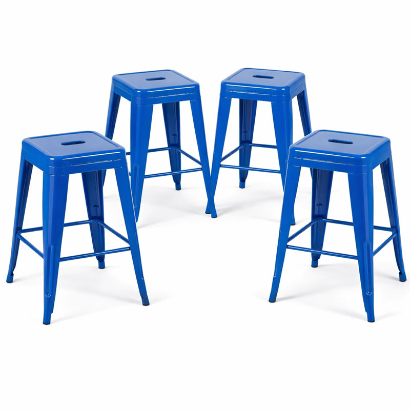 Tabouret à hauteur de comptoir 24 po, ensemble de 4 tabourets de bar en métal sans dossier, empilable, amovible et facile à assembler, pour économiser de l'espace pour un îlot de cuisine / bar / café / salle à manger (bleu)