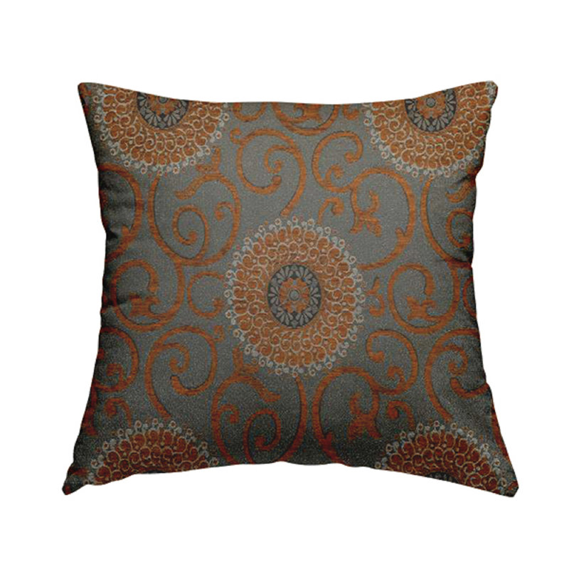 Guidry Floral Square Cushion, 55cm H x 55cm W x 5cm D, Orange/Grey
