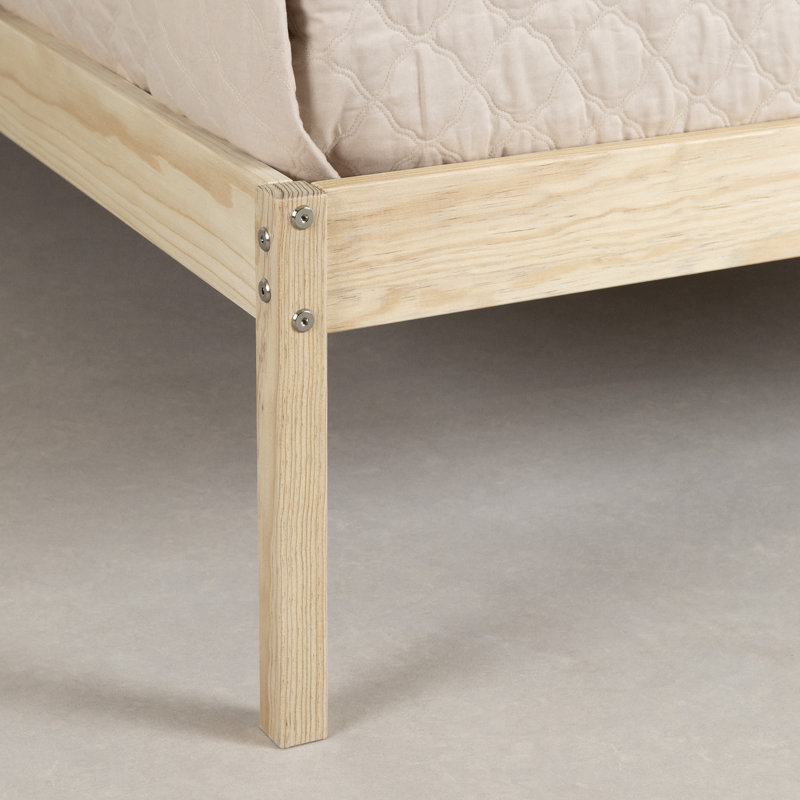 Natural Pine Twin Platform Bed with Headboard and Slats
