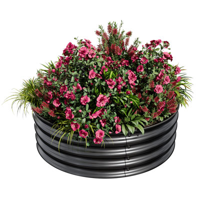 1 Pcs 2x2x1 FT Round Galvanized Steel Raised Garden Bed, Rust Resistant Planting Box with Safe Rubber Edges, Easy Assembly Outdoor Planter for Vegetables Flowers Fruits,Black
