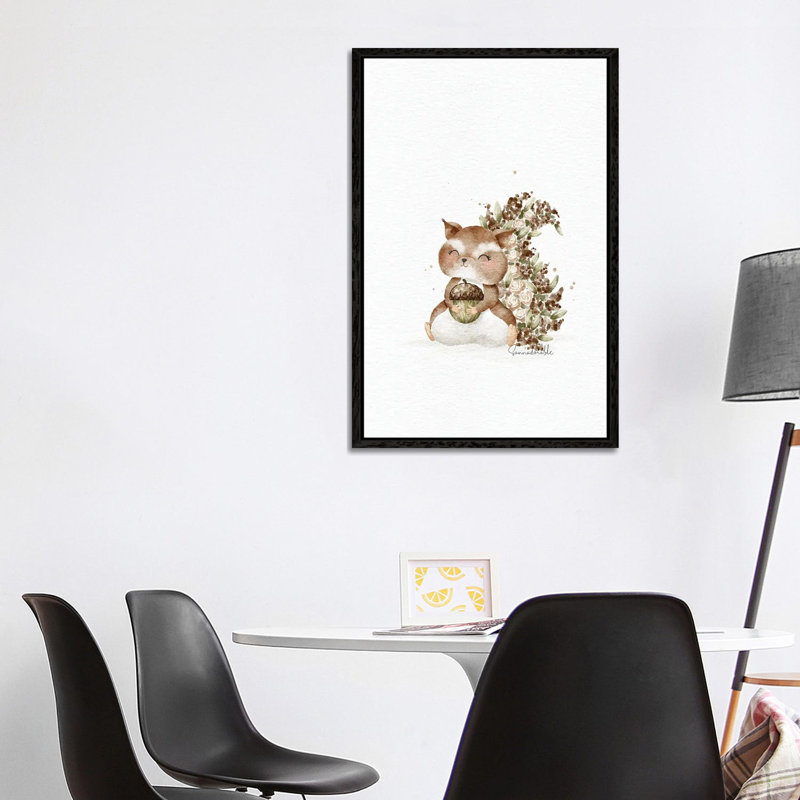Floral Squirrel by Sanna Sjöström - Gallery-Wrapped Canvas Giclée on Canvas, Black Floater Frame, 101.6 cm H x 66.04 cm W