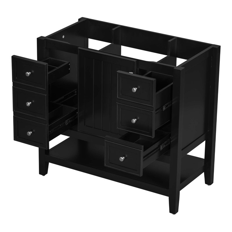 36" Black Solid Wood and MDF Freestanding Bathroom Vanity