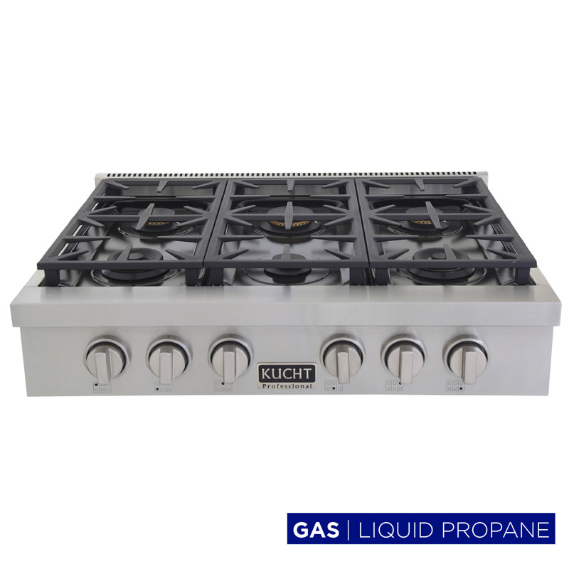 36" 6 Burner Cooktop, Classic Silver, Liquid Propane