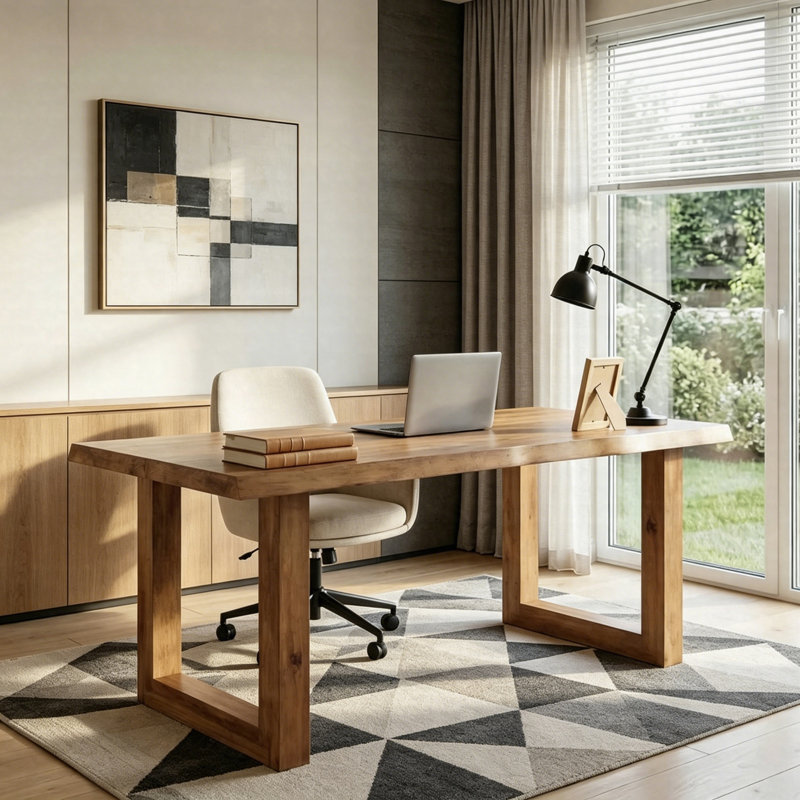 Bureau de direction 63 po en bois massif, bureau d'ordinateur Live Edge avec plateau épais de 1,97 po pour le bureau personnel