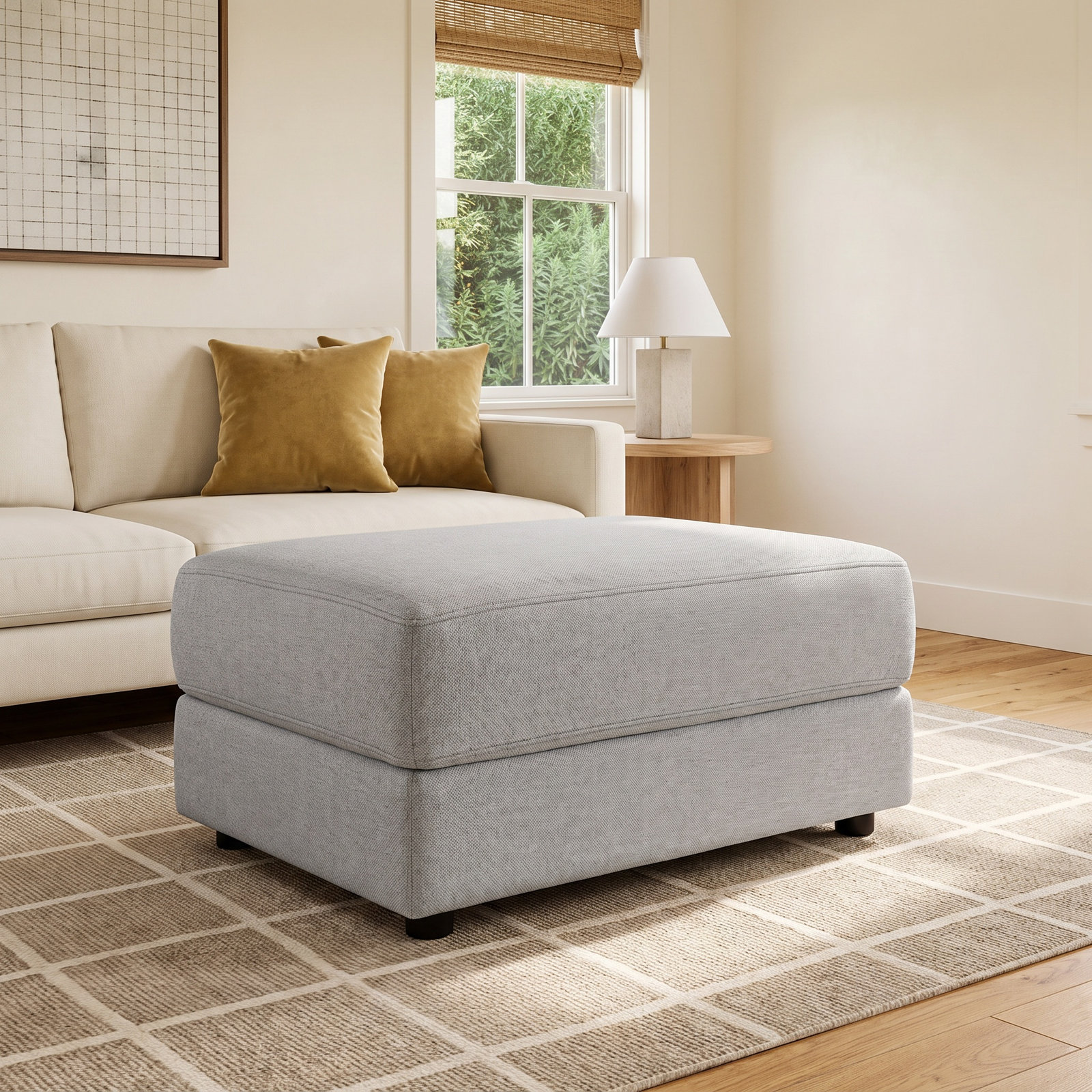 Upholstered Ottoman, Gray 100% Polyester
