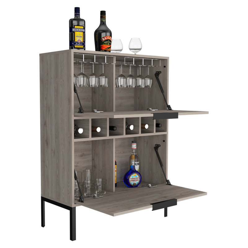 Bar Rowan, six porte-bouteilles encastrés, armoire double porte