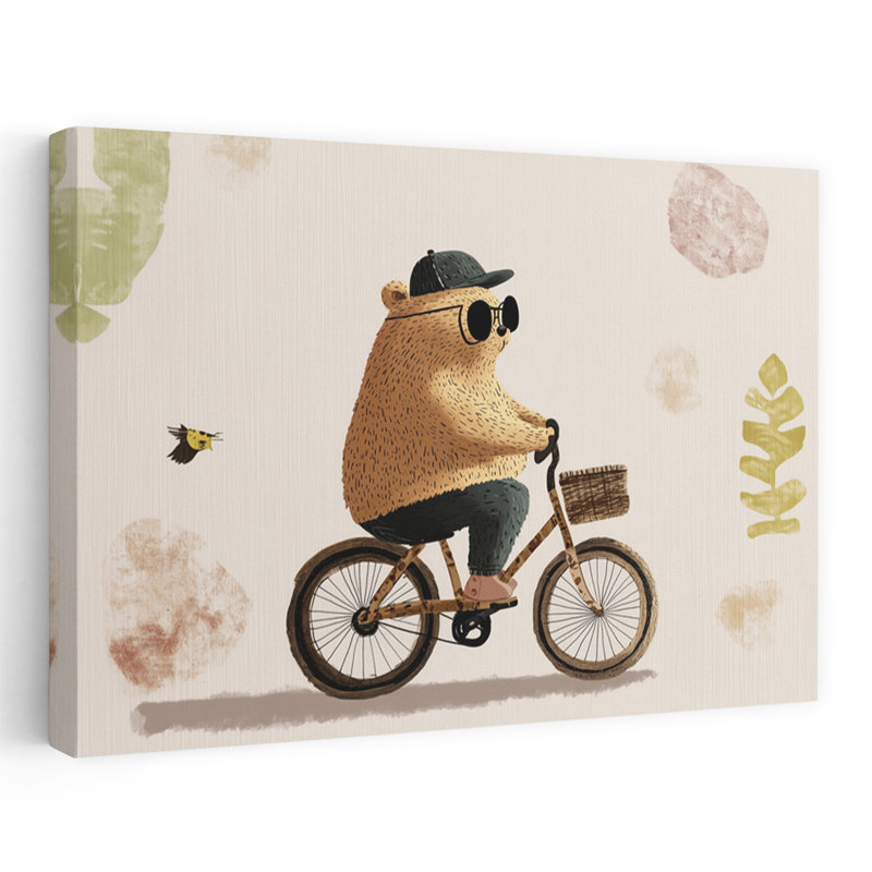 Ours frais, cyclisme, minimaliste, ours ludique, nature, impression murale, H 16 po x l 24 po
