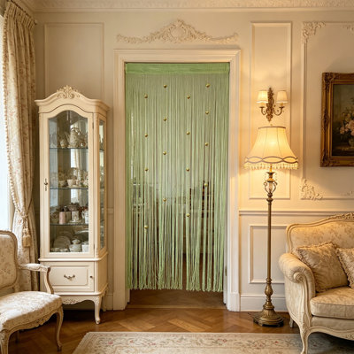 Rideau en fil de fer rose avec rideau en perles 39 x 79 pouces
