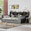 Lit de jour gris en bois pleine grandeur avec rangement et bureau d'étude pour une gestion efficace de l'espace multifonctionnel dans la chambre à coucher-121074187