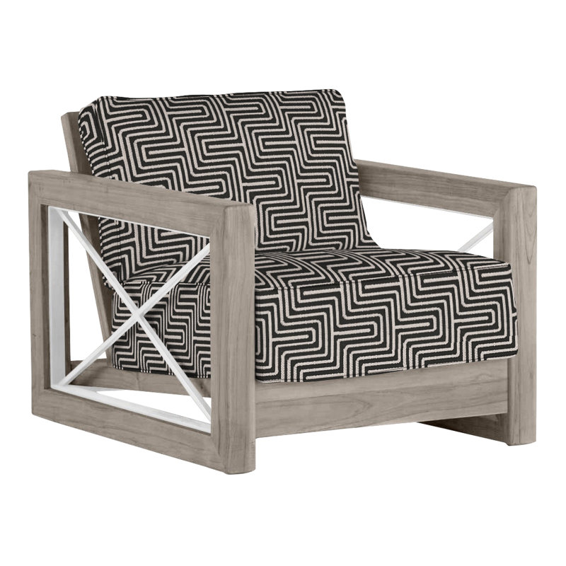 Malta Teak Outdoor Lounge Chair, Oyster Teak/Brushed Stainless, Welt + Standard fill, Perigold Key Figure Onyx