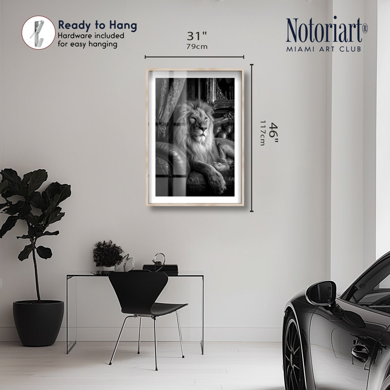 Décoration murale en forme de lion orné de Glam par Notoriart, cadre en chêne naturel, H 46 po x l 31 po, H 46 po x l 31 po