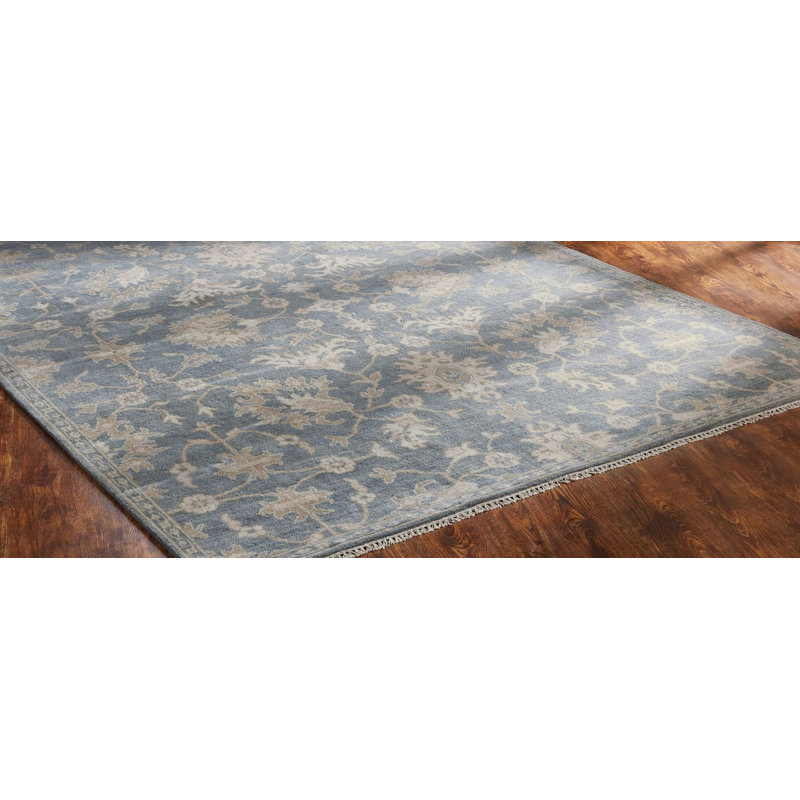 Faucett Wool Oriental Area Rug in Blue, Rectangle 8' x 10'