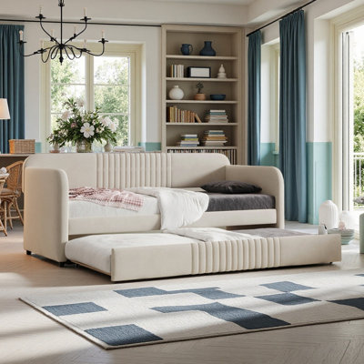 Velvet Upholstered Twin Size Daybed with Trundle
