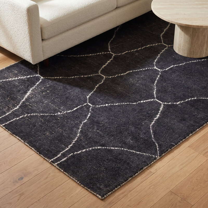 Rowan Geometric Hand-Loomed Black/White Rug, Rectangle 5' x 8'