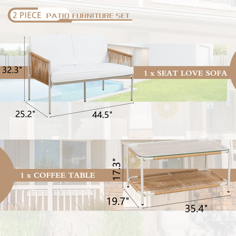 Arevalo 2 - Person Patio Conversation Sets with Cushions
