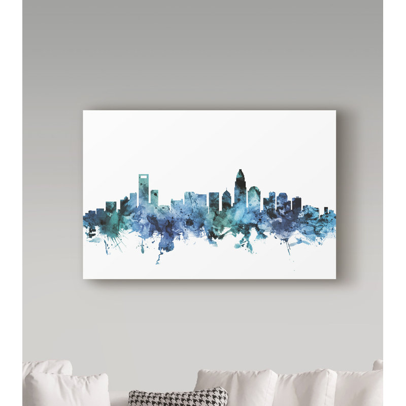 « charlotte nc bleu blue horizon », reproduction d’impression sur toile tendue, H 12 po x l 19 po x P 2 po