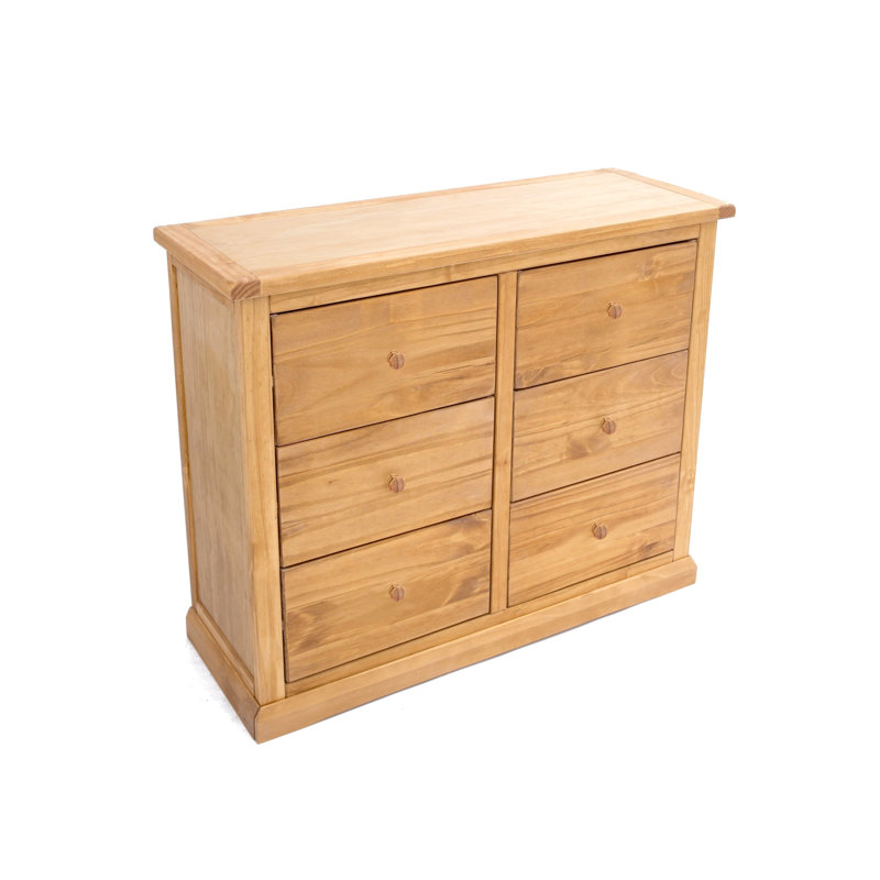 6 Drawer 110cm W Double Dresser, Waxed