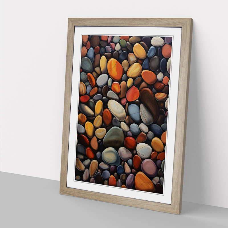 Pebbles Hard Edge Painting - Single Picture Frame Print on Wood, Oak Framed, 34cm H x 25cm W x 2cm D