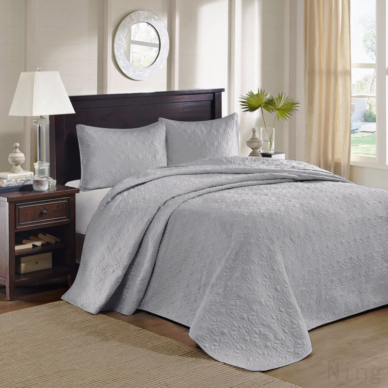Ensemble de couvre-lit réversible très grand gris, Couvre-lit de très grande taille et 2 taies déco, Gris