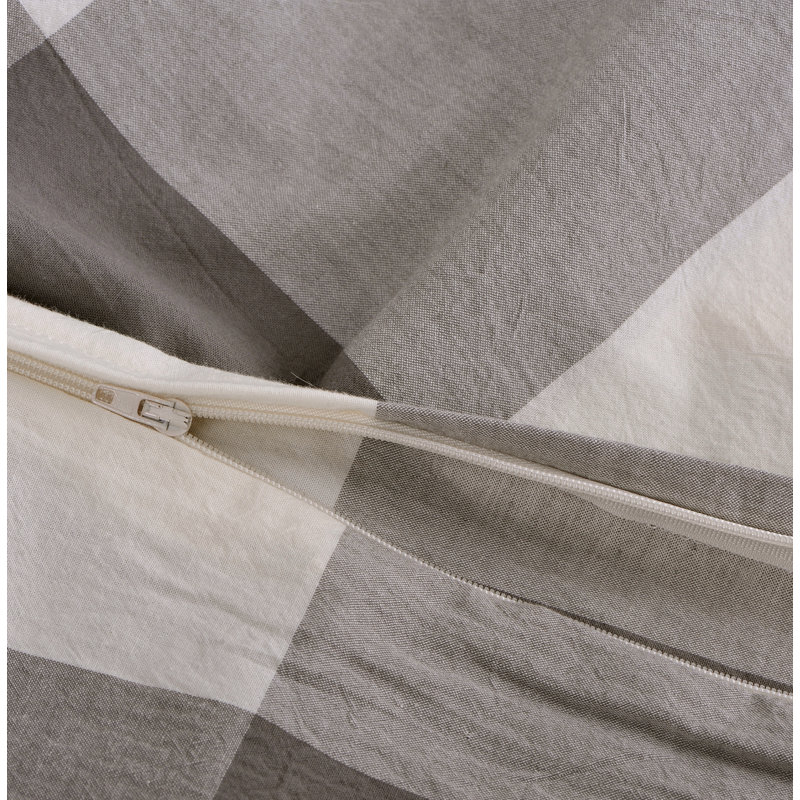 3 Piece Gingham Cotton  Duvet Cover Set, King Duvet Cover + 2 King Shams, Gray