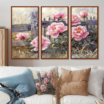 Pivoines par la porte de la ferme I - art mural pivoines - ensemble de 3