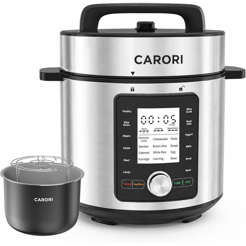 6Qt Silver Electric Pressure Cooker, 24 Cooking Programs, Touch & Dial Control, Multi-Function Smart Cooker