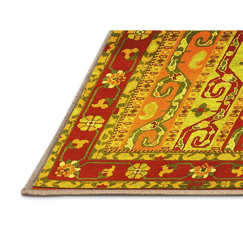 Tapis contemporains jaunes lavables à la machine 3089, Tapis de couloir 2 pi x 5 pi