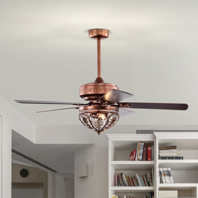 52" Jacira 5 - Blade Crystal Ceiling Fan with Remote Control and Light Kit Included