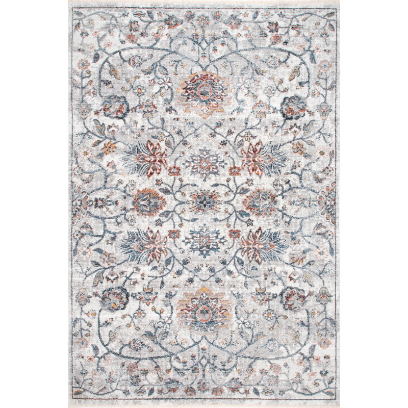 Tapis floral rouge / bleu Kitt, Rectangle 5 pi x 8 pi 2 po