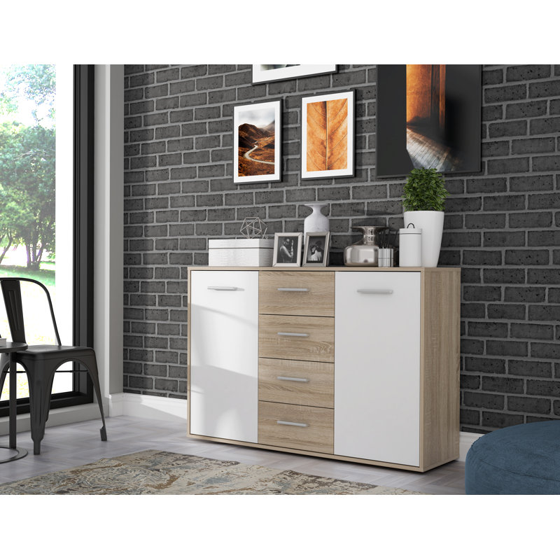 Ilbert 122.6cm Sideboard, White/Sonoma Oak