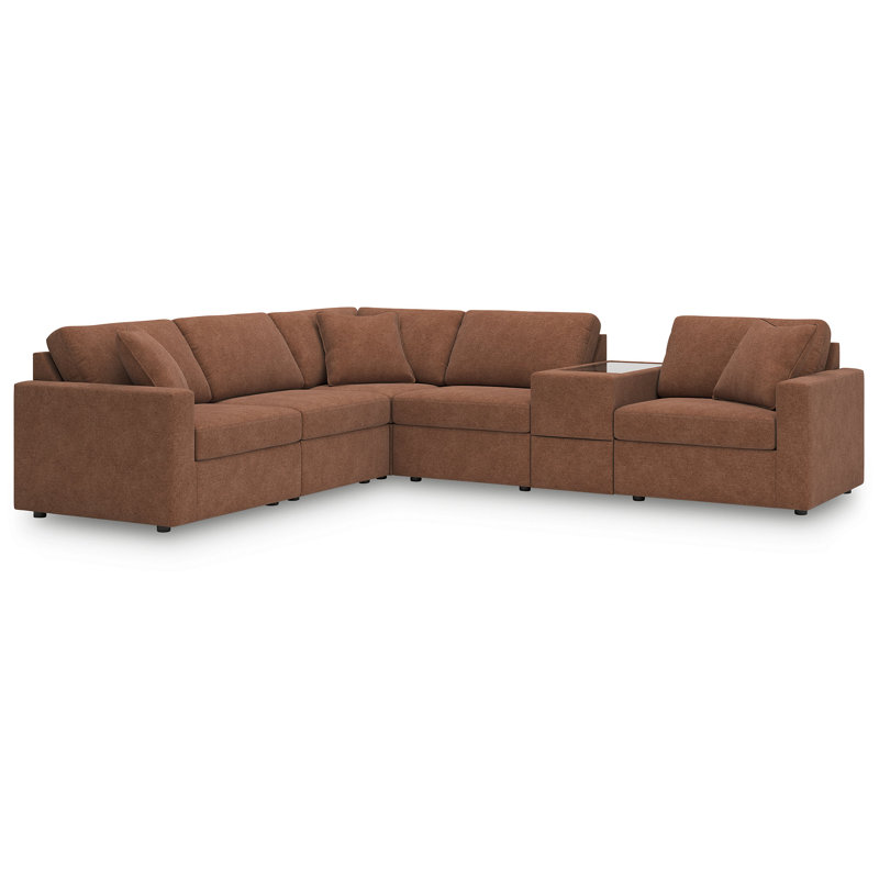 Chobanyan 6-Piece Sectional With Storage Console, Brown Polyester