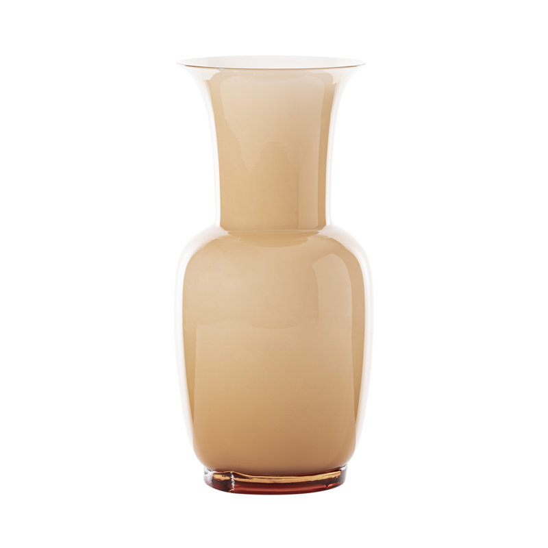 Venini Opalino Vase, 14.17" H x 6.69" W x 6.69" D, Pesca/Milk White