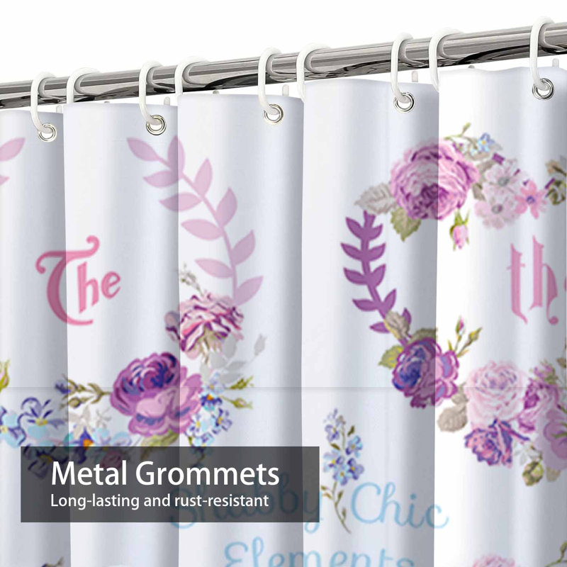 Rideau de douche imperméable à motif floral avec 12 crochets, L 72 po x l 84 po
