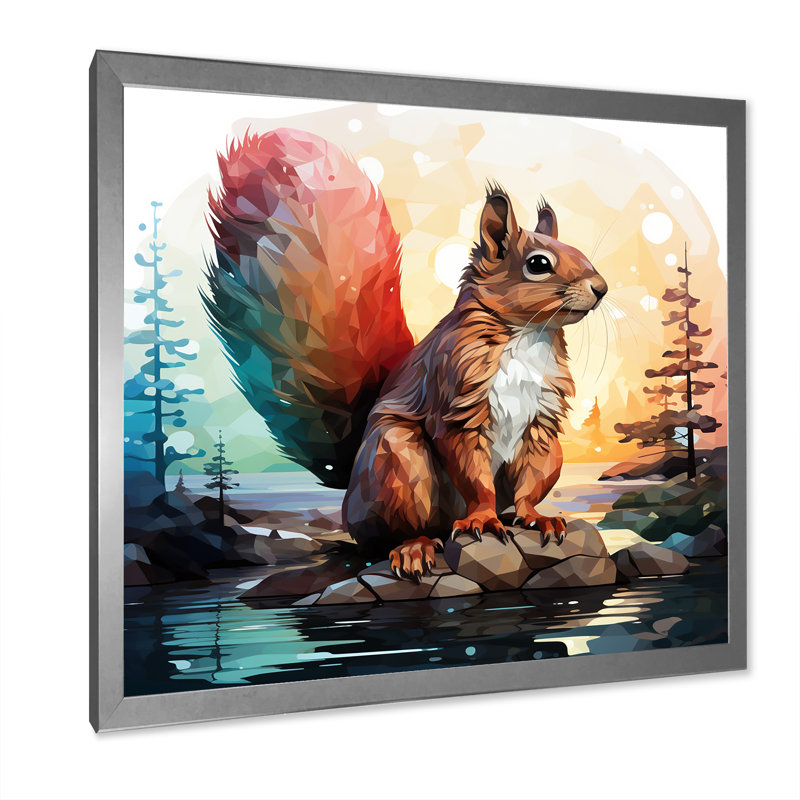 Mignon écureuil en forêt - écureuil, art mural, H 36 po x l 36 po x P 1,5 po, Cadre simple argenté