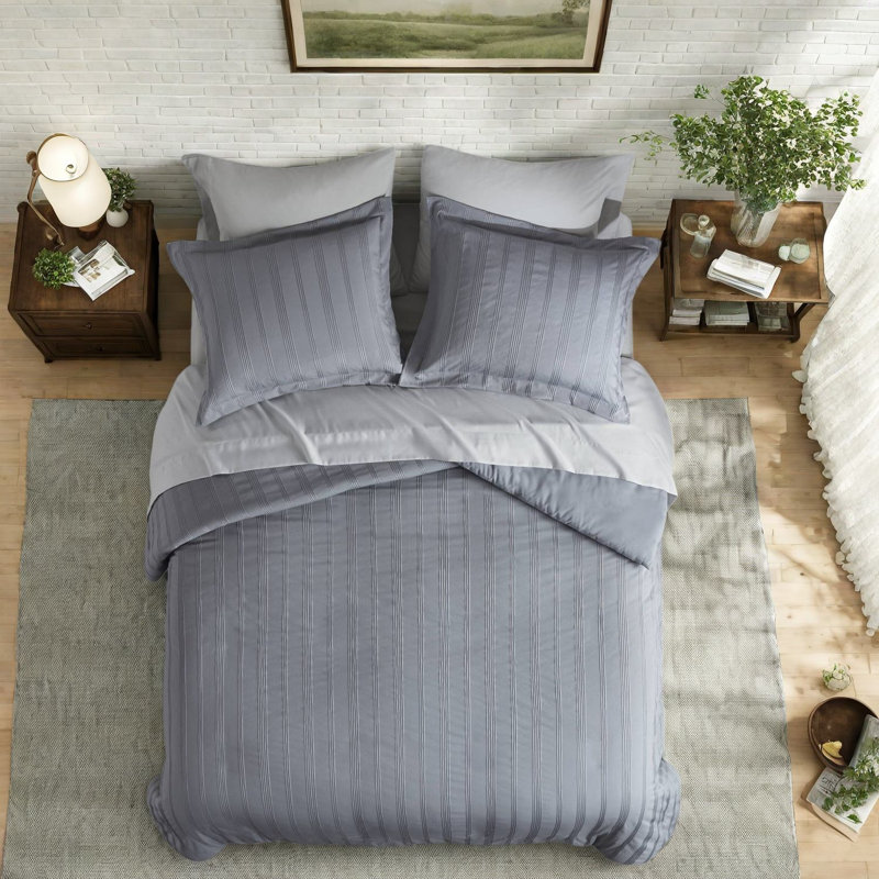 Durable King Bedding Set, Polyester Woven Stripes, Modern Bedroom Elegance