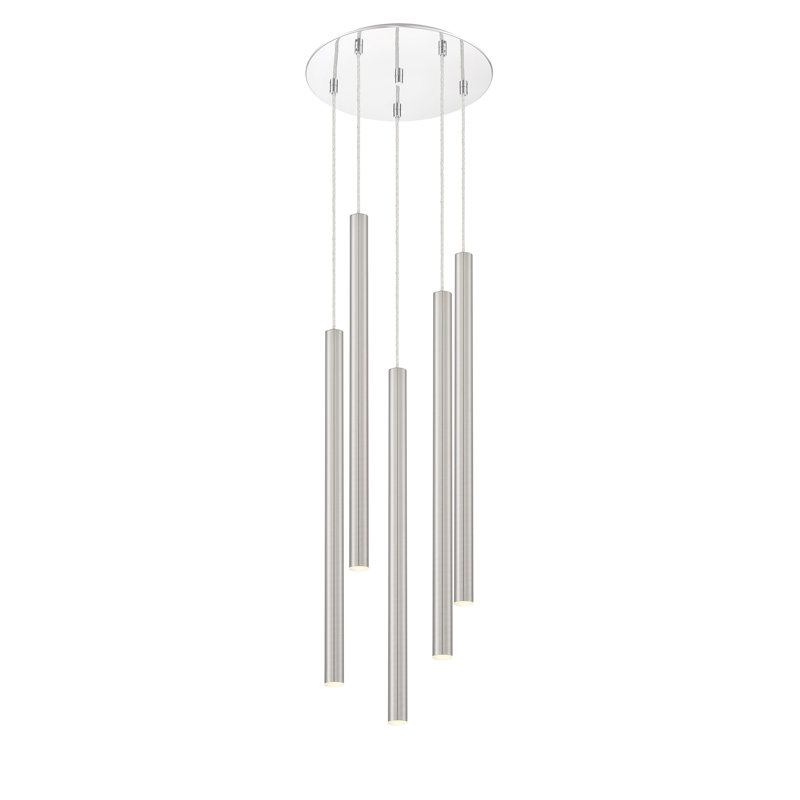 Luminaire suspendu cylindrique à DEL 5 lumières Bowning, Nickel satiné