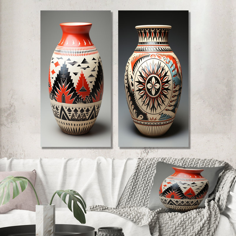 «Native Pueblo Pottery - Abstract Still Lifes», ensemble de 2 reproductions d'art mural, Toile tendue, H 28 po x l 25 po