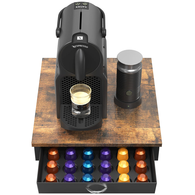 Rustic Brown Coffee Pod Drawer Holder – 42-Pod Capacity Organizer For Nespresso Original Line Capsules With Large Top Surface