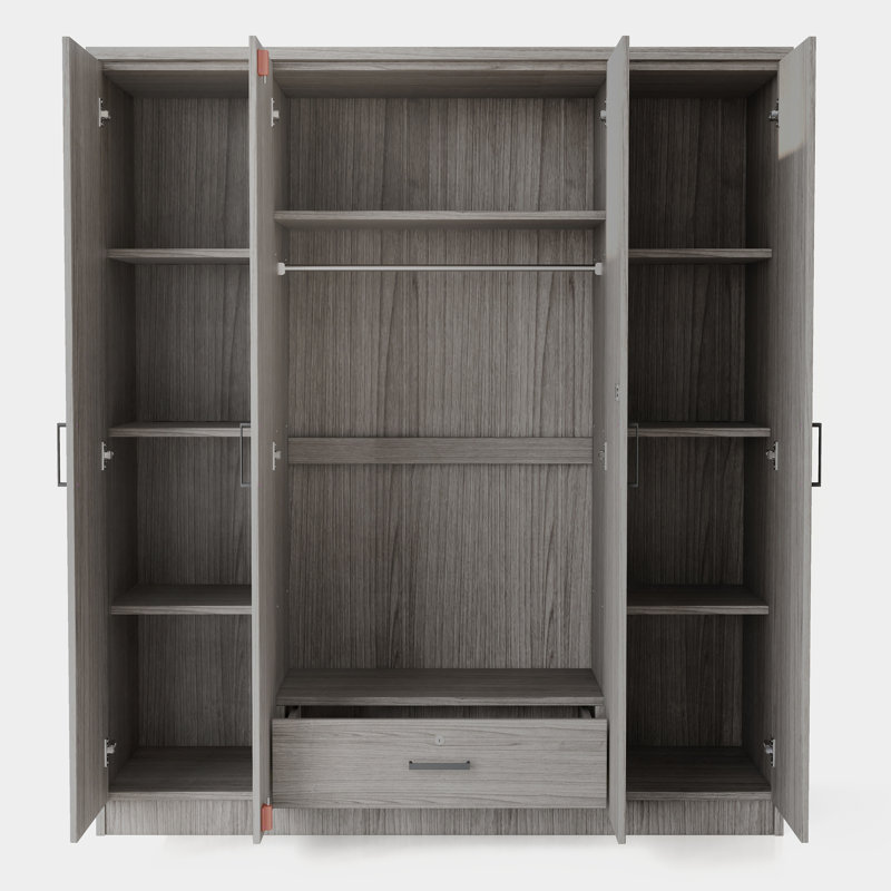 Armoire à miroir 4 portes avec tablettes, Gris