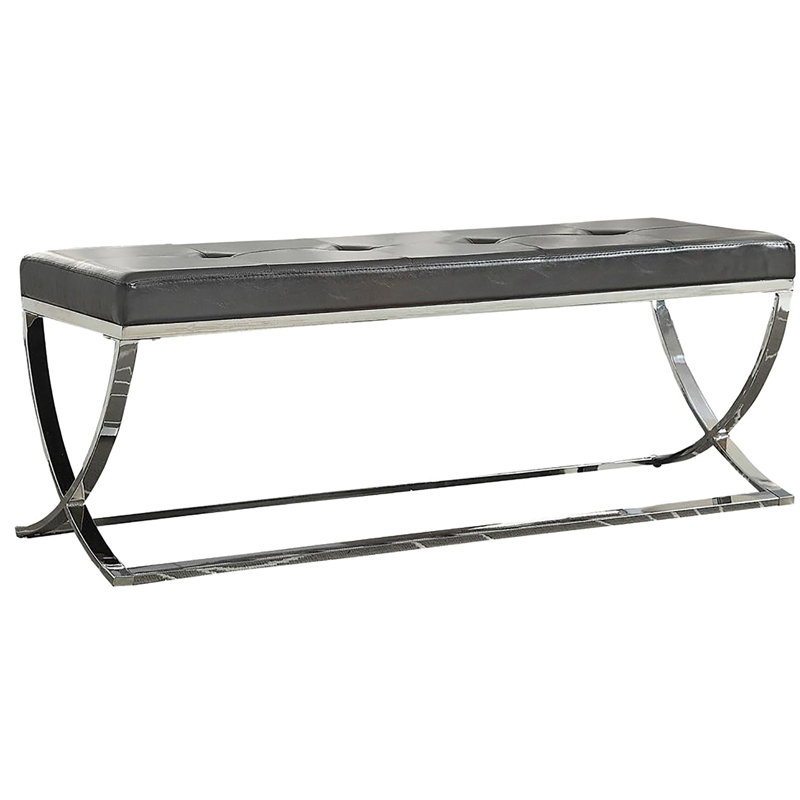 Élégant banc rembourré noir avec pieds courbés et finition contemporaine