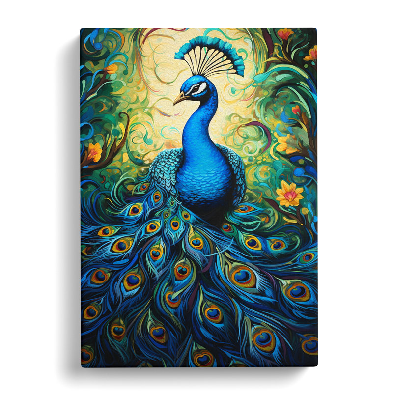 Peacock Action Painting No.2 - Wrapped Canvas, 60cm H x 40cm W x 3cm D
